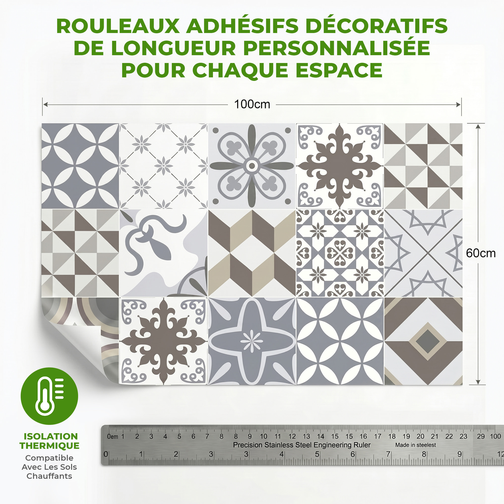 Sticker Sol avec laminat de Protection en Plastique Anti-dérapant | Stickers adhésif Sol - CARREAUX DE CIMENT SOL TOLOMEO - 1 sticker
