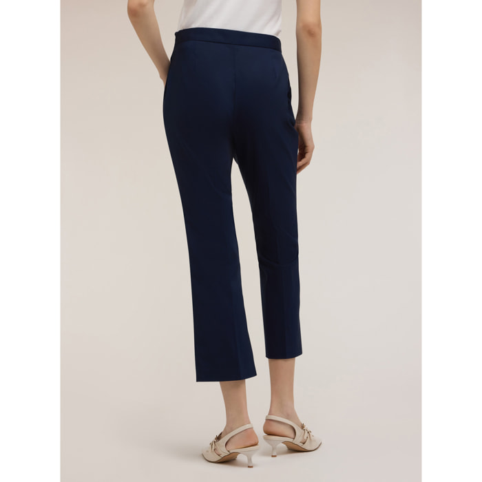 Motivi - Pantalones kick flare de algodón técnico - Azul