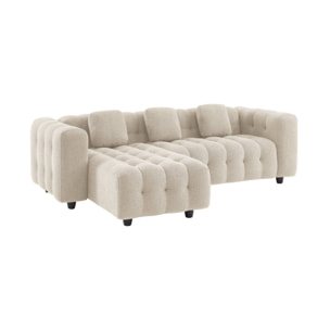 Canapé d'angle réversible 3-4 places bouclette texturée. beige. capitonné structure bois d'eucalyptus et contreplaqué