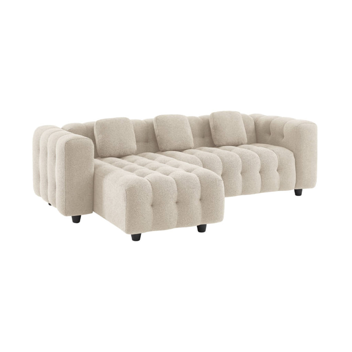Canapé d'angle réversible 3-4 places bouclette texturée. beige. capitonné structure bois d'eucalyptus et contreplaqué