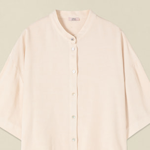 Oltre - Camicia boxy collo alla coreana - Bianco