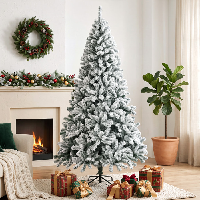 Árbol de Navidad Nevado de 180 cm, Árbol de Navidad de Abeto con Ramas Articuladas, 650 Puntas de PVC Ignífugo, Montaje Rápido, Soporte de Acero Plegable, Verde y Blanco