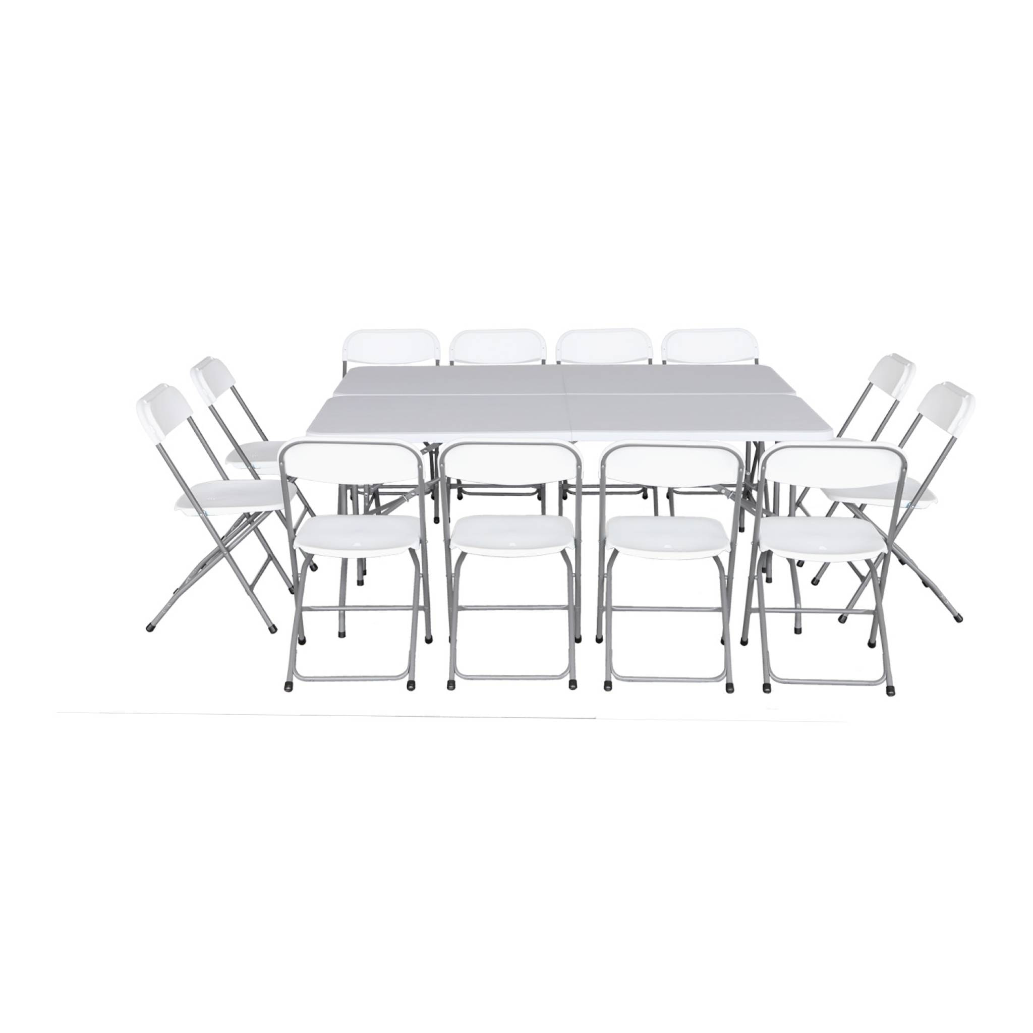 Lot de 2 tables de réception pliables en plastique blanc 180cm + 12 chaises d'appoint. table de camping
