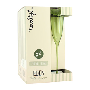 Lot de 4 flûtes en verre en forme de fleur 17cl vertes EDEN