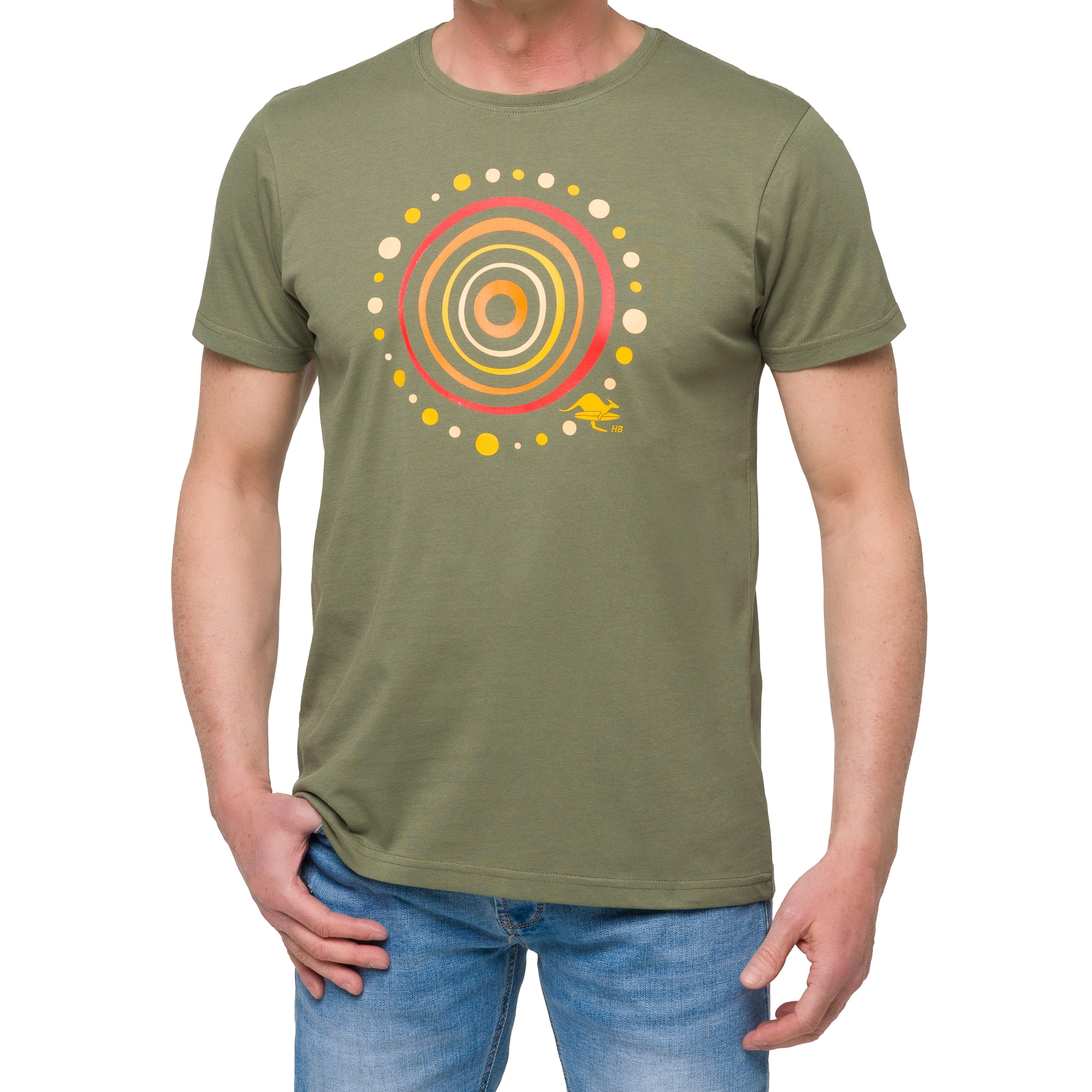 T-shirt in cotone 150 gr Hot Buttered Aboriginal verde militare.
