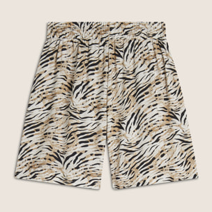 Pantaloni corti in viscosa animalier con vita elasticizzata