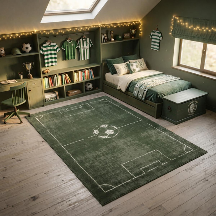 Tapis enfant motif terrain de football, ludique et sportif