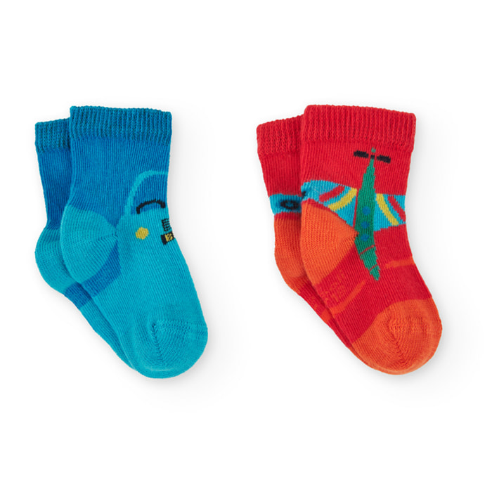 Pack calcetines recién nacido, algodón estampado, azul