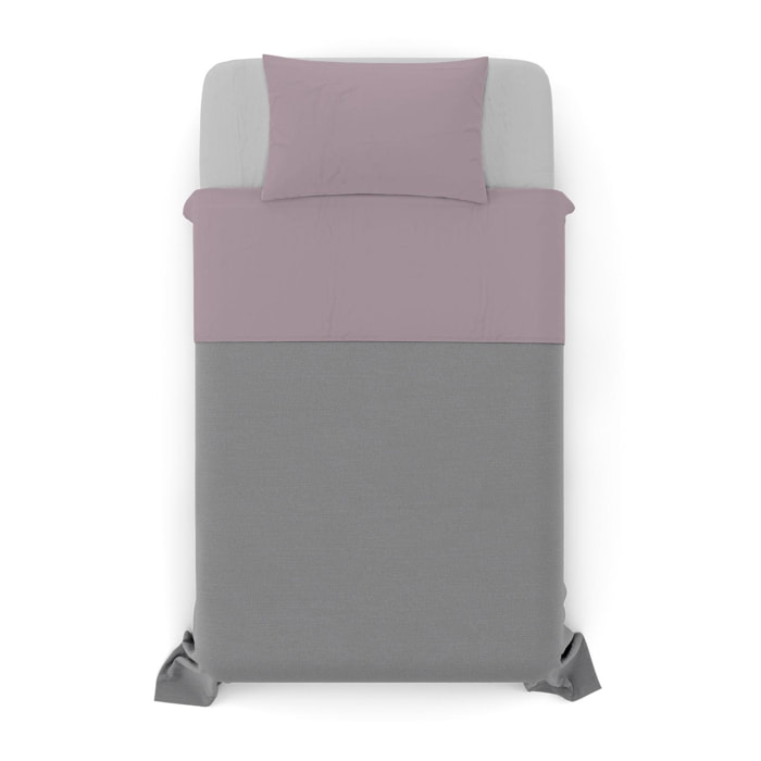 COMPLETO LETTO NATURAL COLOUR MADE IN ITALY COTONE-ROSA ANTICO/GRIGIO CHIARO PIAZZA E MEZZA