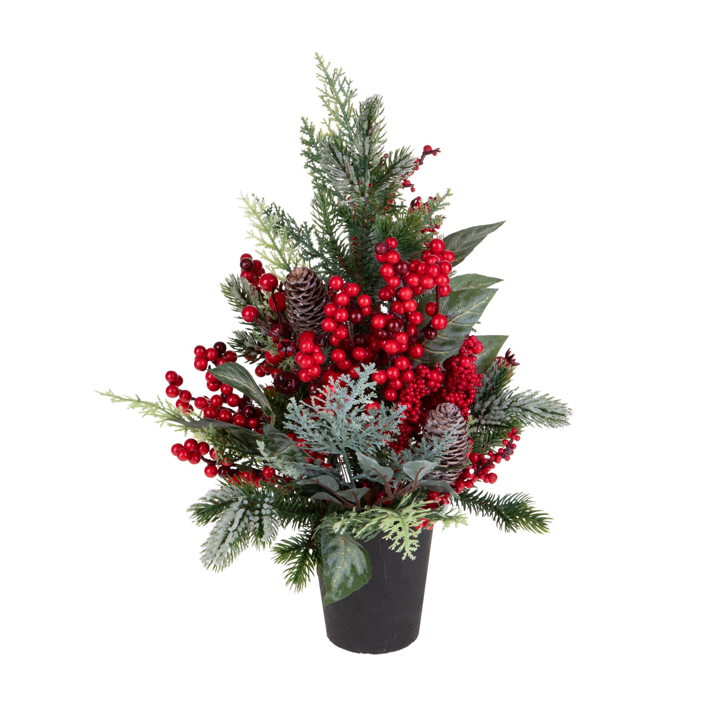 Abete con bacche e pino brinato con vaso - Pezzi 2 - ROSSO - Bianchi Dino SpA