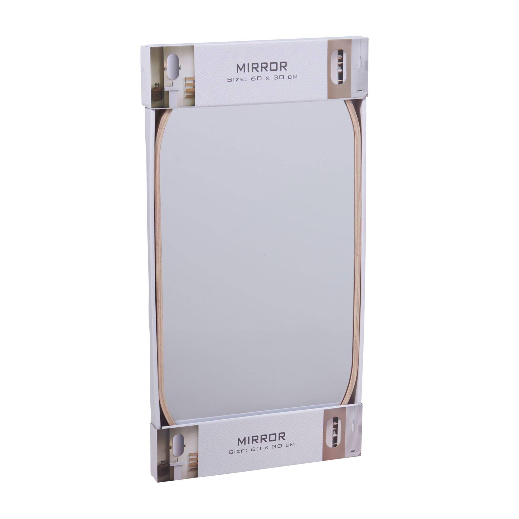 WELL HOME Espejo ovalado 30x60cm marco de madera clara, con gancho trasero para pared ideal para dormitorio o pasillo