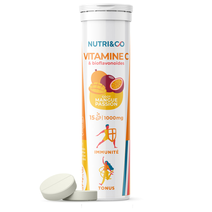 Nutri&Co Vitamine C - Immunité et Tonus - Goût Mangue-Passion - 15 comprimés Vegan