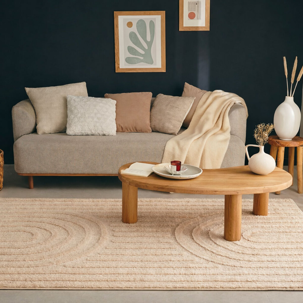 HARMONIE - Tapis de salon beige à motif arc en relief