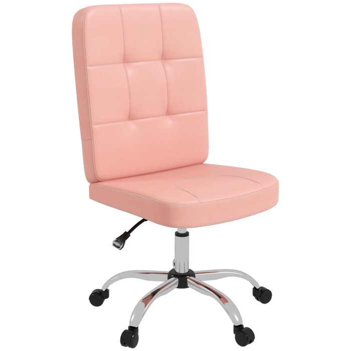 Silla de Oficina sin Brazos Silla de Escritorio Giratorio de Piel Sintética con Altura Ajustable Estilo Moderno Carga 120 kg 45x59x90-100 cm Rosa