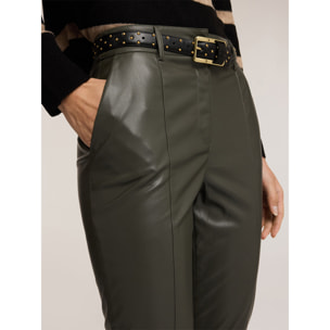 Motivi - Pantalones slim fit en tejido revestido - Verde militare