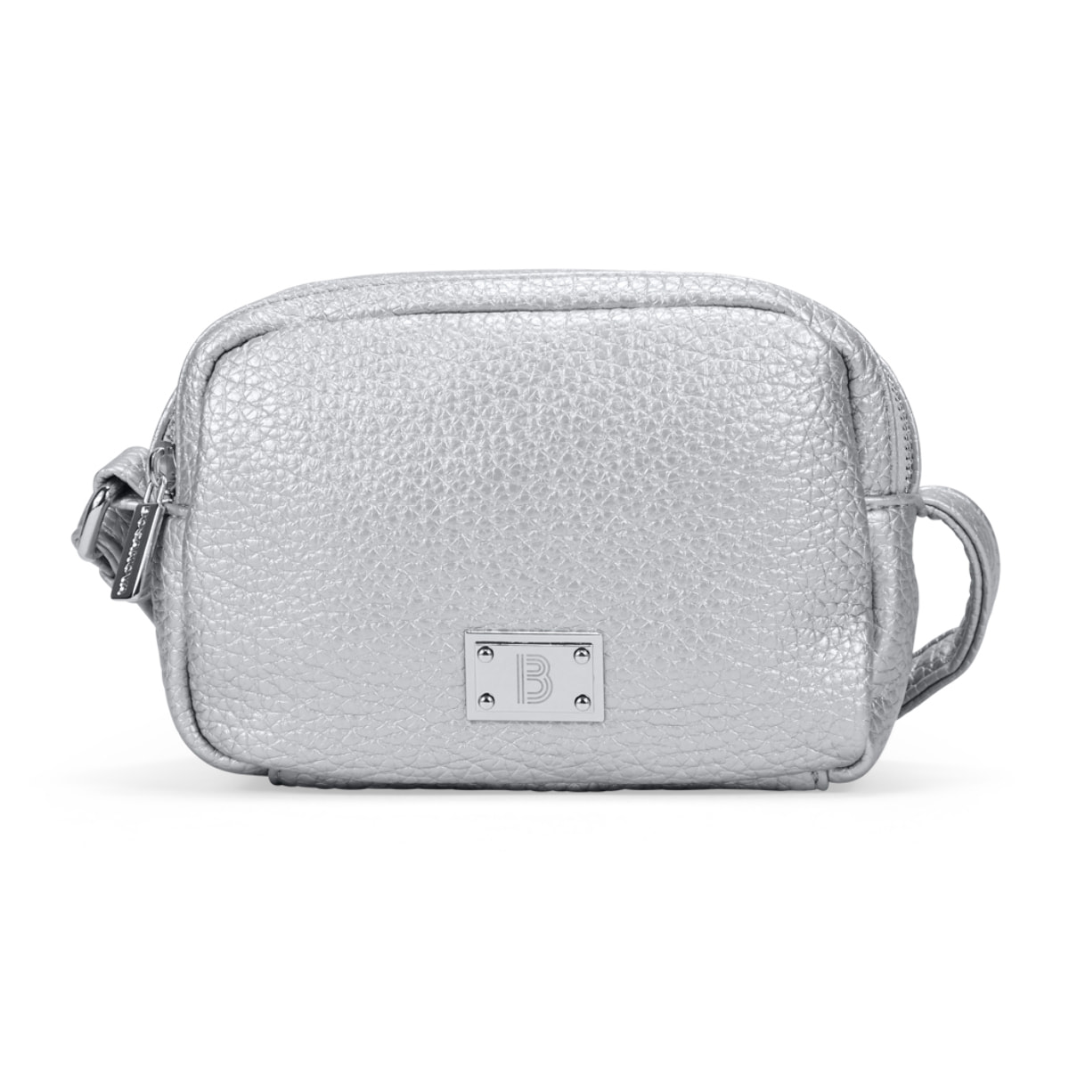 Bolso bandolera plateado con doble cremallera
