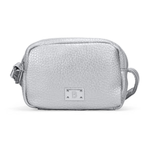 Bolso bandolera plateado con doble cremallera