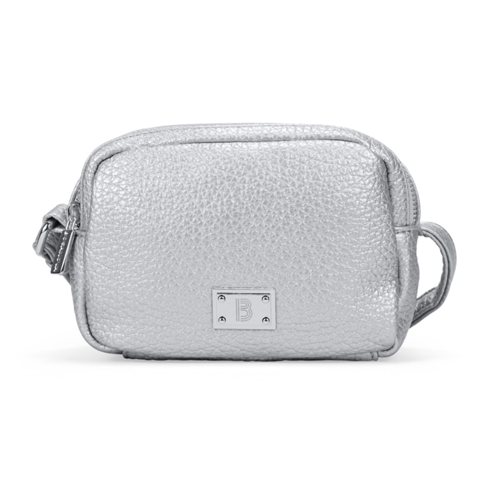 Bolso bandolera plateado con doble cremallera