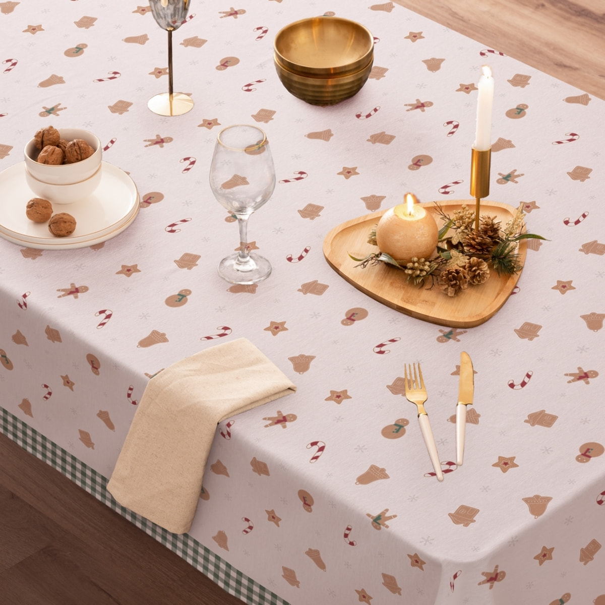 Mantel antimanchas CANELA VERDE