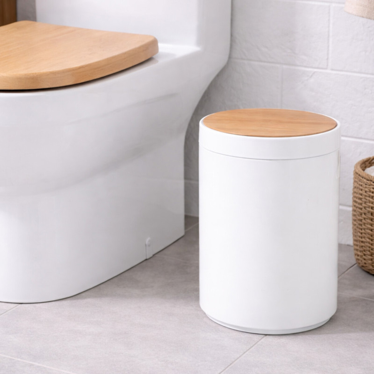 MSV Poubelle PP & Bambou OSLO 5L Blanc