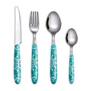 Set 24 Posate, 6 Cucchiai, 6 Forchette, 6 Coltelli, 6 Cucchiaini Excelsa- Mandala, Acciaio Blu