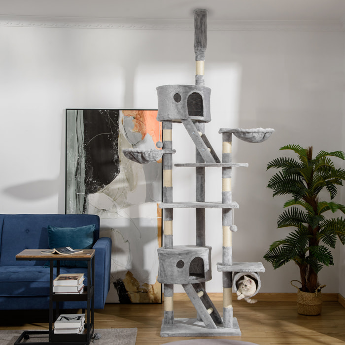 Arbre à chat design XXL réglable H.240-260 cm multi-équipement gris
