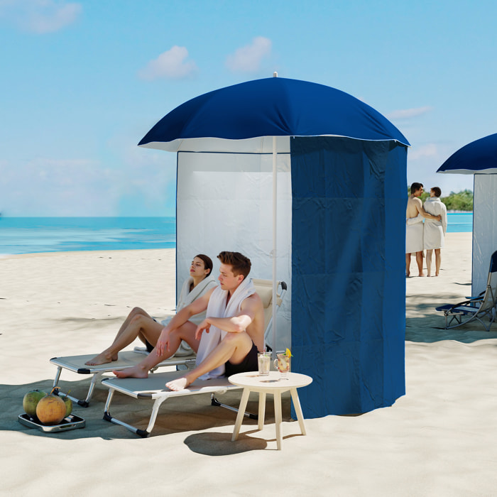 Sombrilla de Playa con Panel Lateral Ø220x220 cm Parasol para Terraza con Apertura Manual 8 Varillas de Acero y Bolsa de Transporte para Jardín Piscina Azul