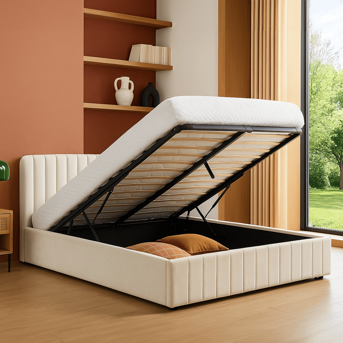 Lit coffre avec tête de lit en velours - AVA