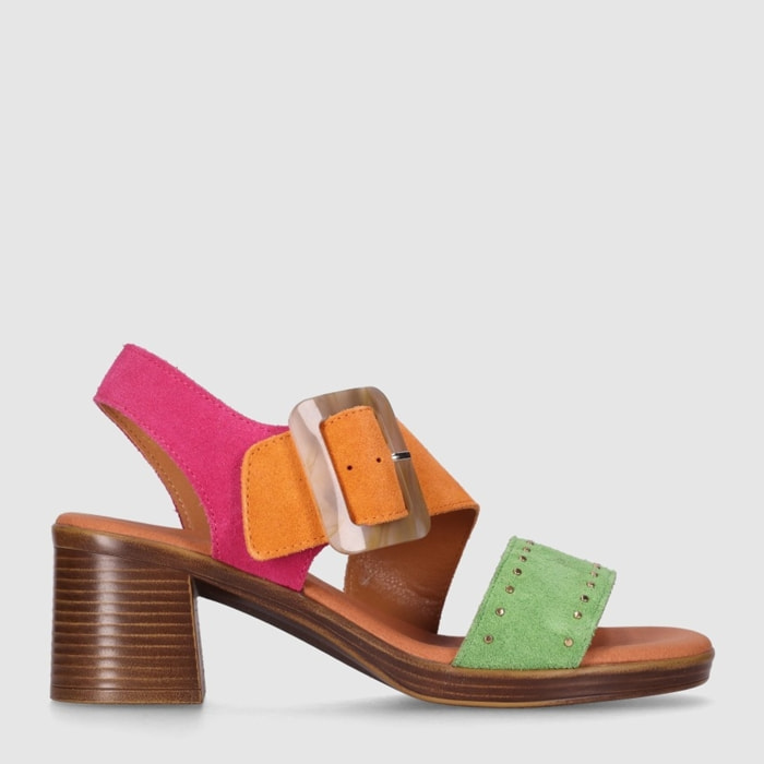 Sandalias de Serraje - Multi-Naranja - Tacón: 6 cm