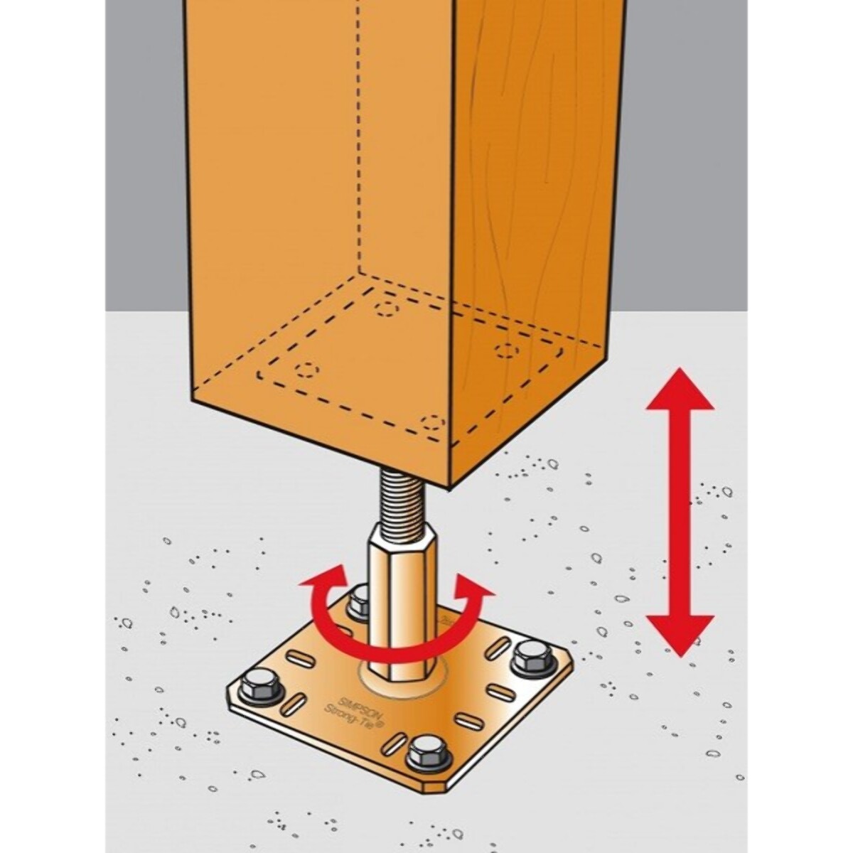 Pied de poteau réglable 'prêt-à-fixer' SIMPSON - kit complet avec fixations - KIT FIX PPRC