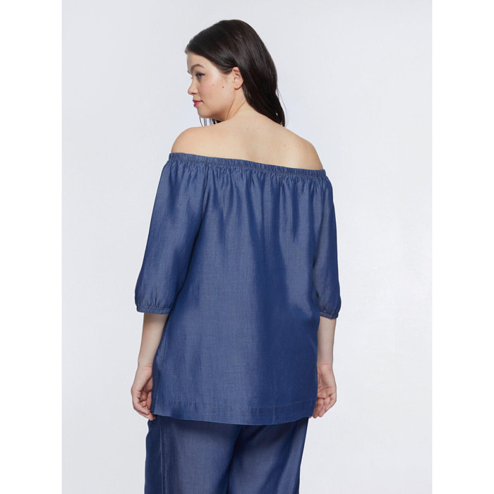 Fiorella Rubino - Blusa off shoulders in TENCEL™ - Blu