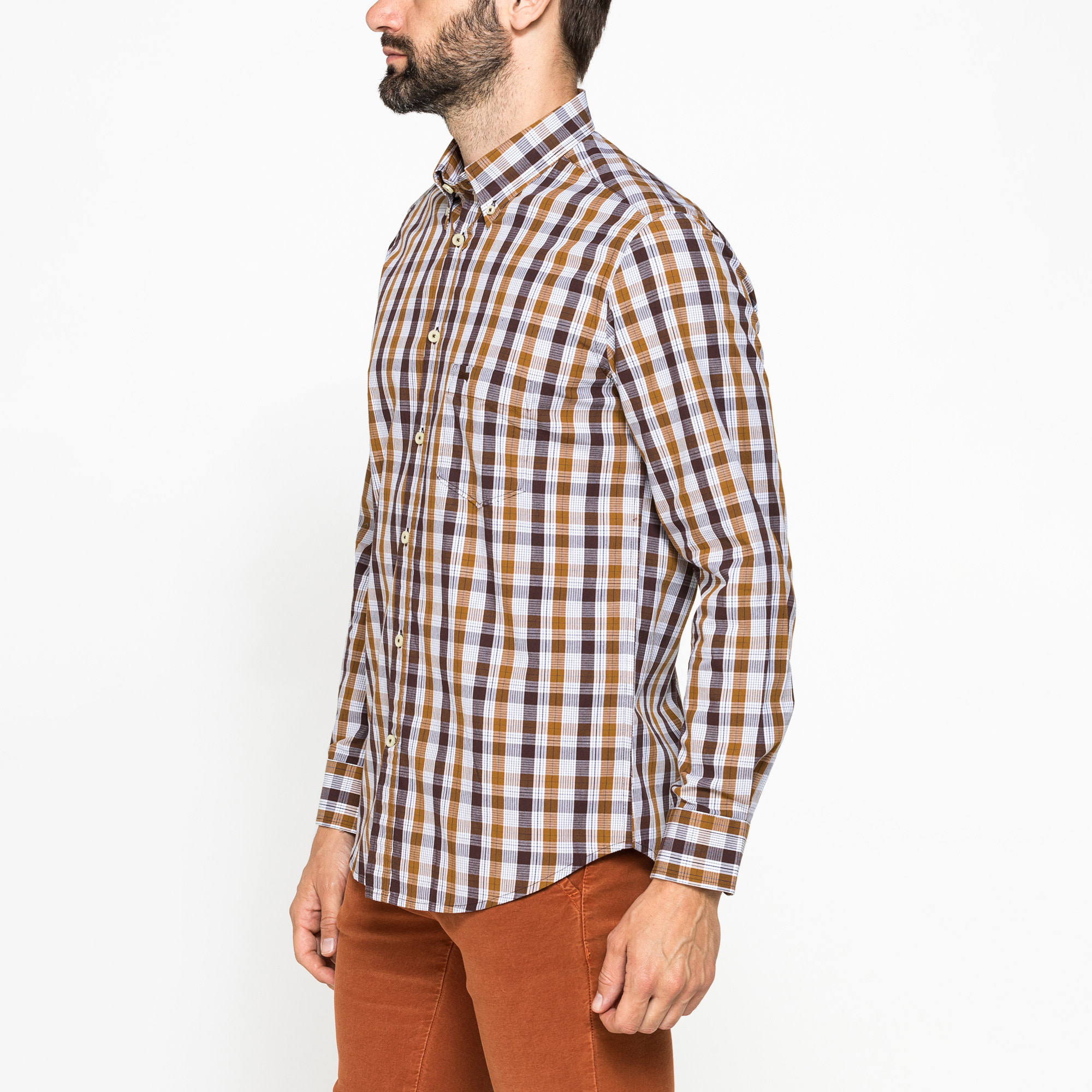 CAMICIA FANTASIA TINTO FILO CON COLLO BUTTON-DOWN