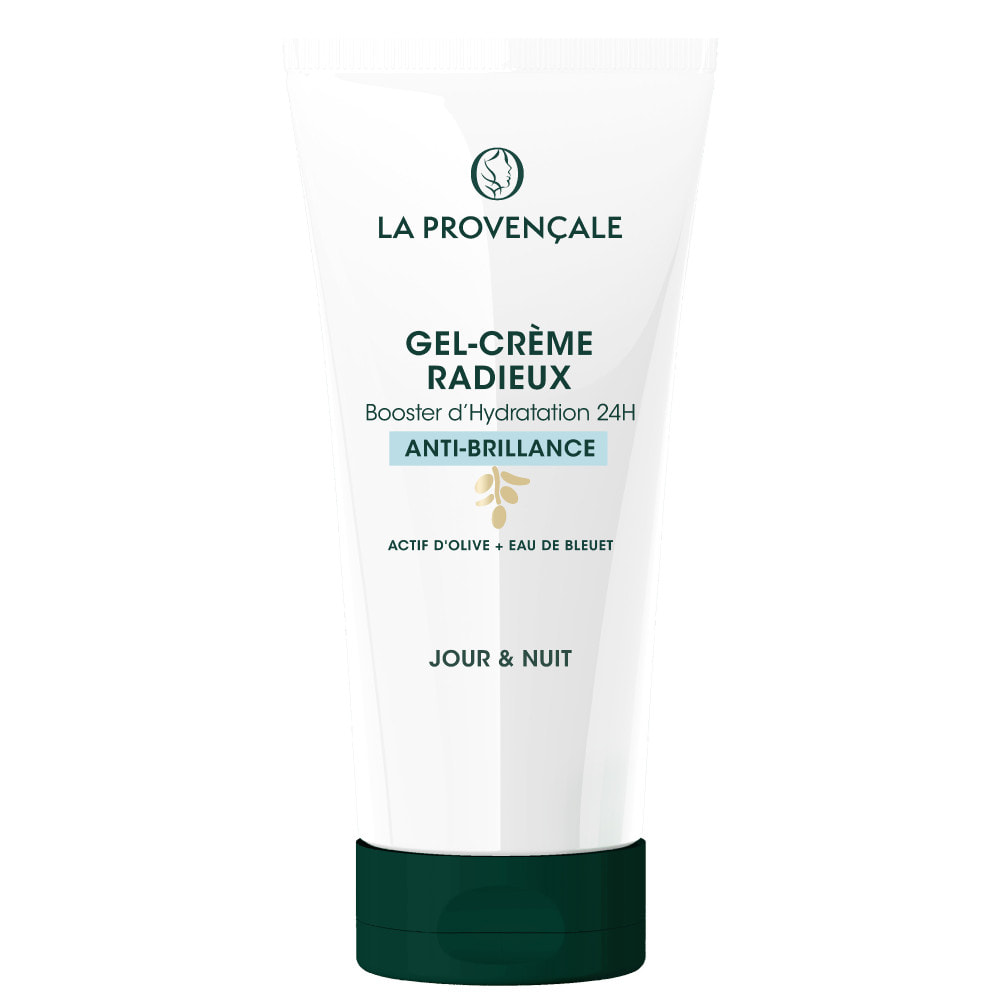 La Provençale - Gel-Crème Radieux Booster d'Hydratation 24H Anti-brillance - Extrait d'Olive & Eau de Bleuet - Tous types de pea