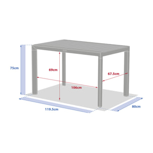 Table de jardin "Évasion" effet bois lin & argile 4 places lates en aluminium