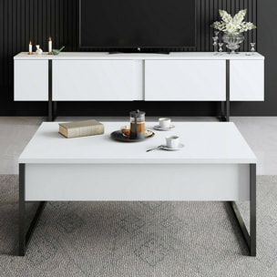 Tavolino da salotto Lavinia, Tavolo basso da caffè, Portariviste per divano, Ripiano da soggiorno, 90x60h40 cm, Bianco e Nero