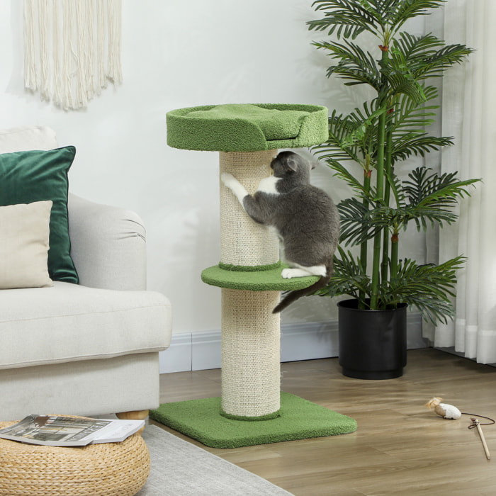 Arbre à chat avec griffoir centre d'activités 2 plateformes coussin vert