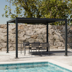 Pergola bioclimatique anthracite. aluminium et acier. 3x3m. lames orientables