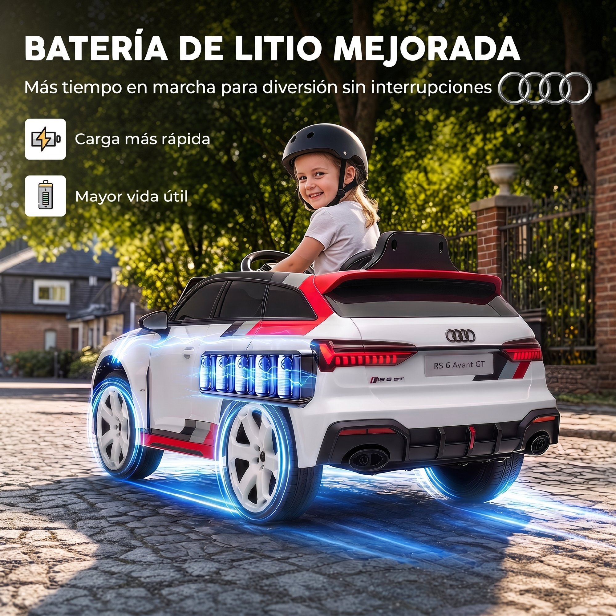 AIYAPLAY Coche Eléctrico para Niños Audi RS 6 Avant GT Coche de Batería 12V con Mando a Distancia 2,4 G Motor Doble Arranque Progresivo Suspensión MP3 Bocina y Faros LED 3-6 Años 3–5 km/h Blanco