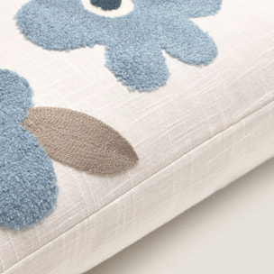 Funda de cojín algodón bordado floral Resita color azul 100% Algodón