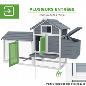 Poulailler cottage cage à poules sur pied dim. 151L x 54l x 87H cm multi-équipement bois pin blanc