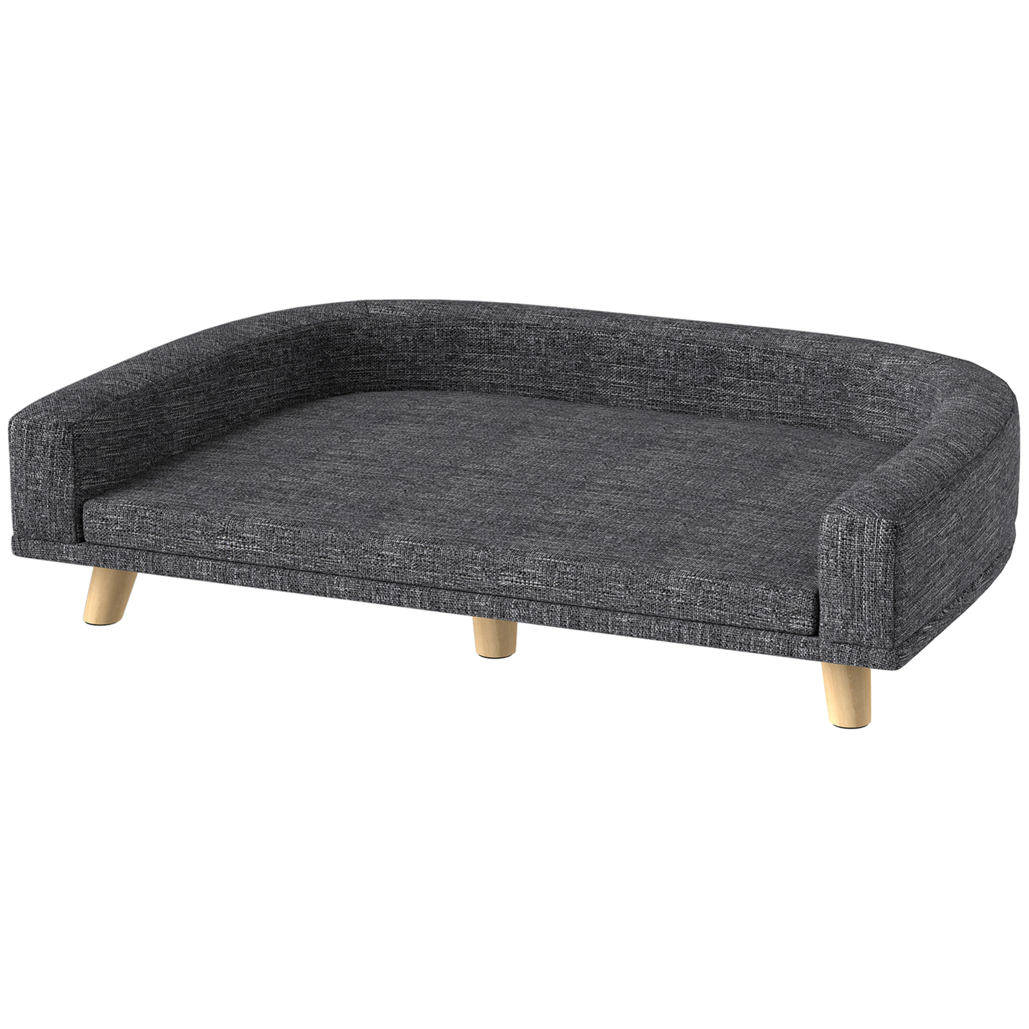 Canapé chien lit pour chien design scandinave coussin déhoussable dim 98L x 67l x 25H cm pieds bois tissu polyester anthracite