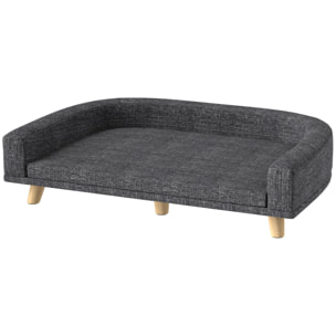 Canapé chien lit pour chien design scandinave coussin déhoussable dim 98L x 67l x 25H cm pieds bois tissu polyester anthracite