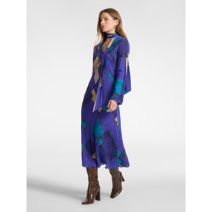 Elena Mirò - Vestido largo de viscosa estampado con lazo - Azul aciano