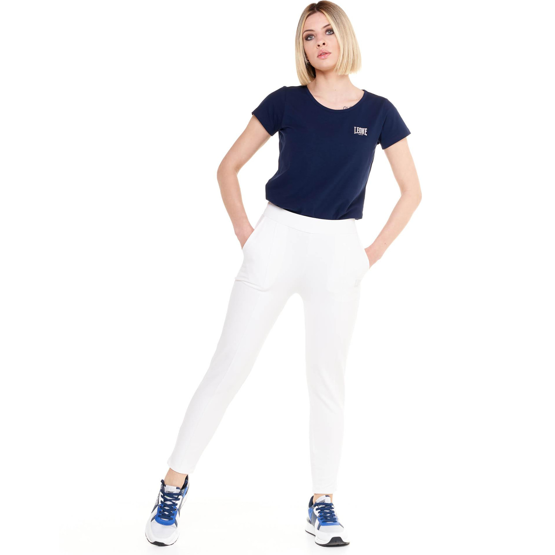 Pantalone donna dritto con piega in felpa Training