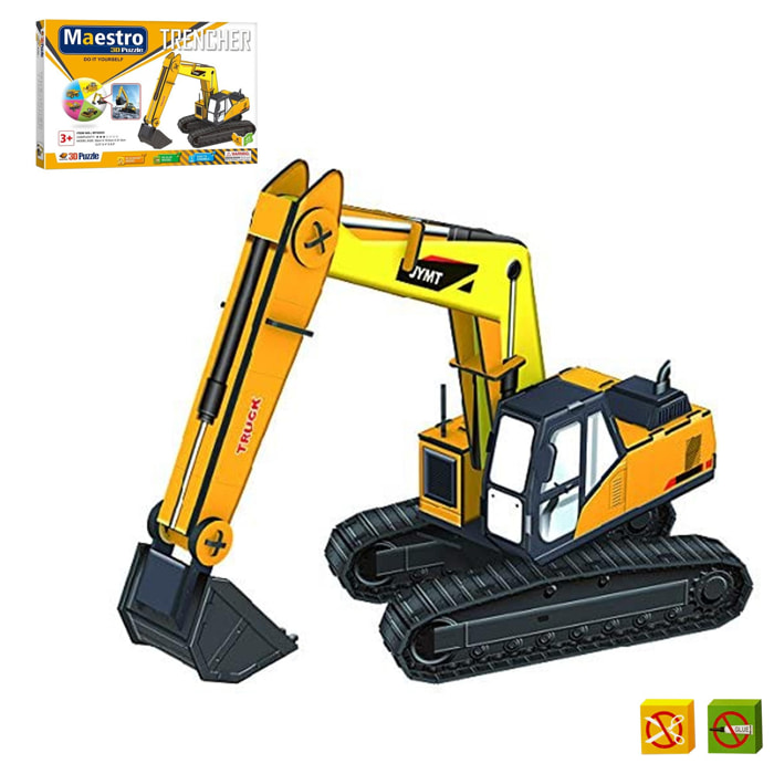 Puzzle 3D Excavadora - 50 piezas - Tamaño montado: 32 x 10 x 21 cms