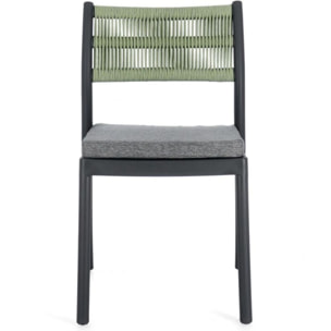 Set di 4 sedie ALVIN in polipropilene antracite e corda intrecciata verde, impilabili