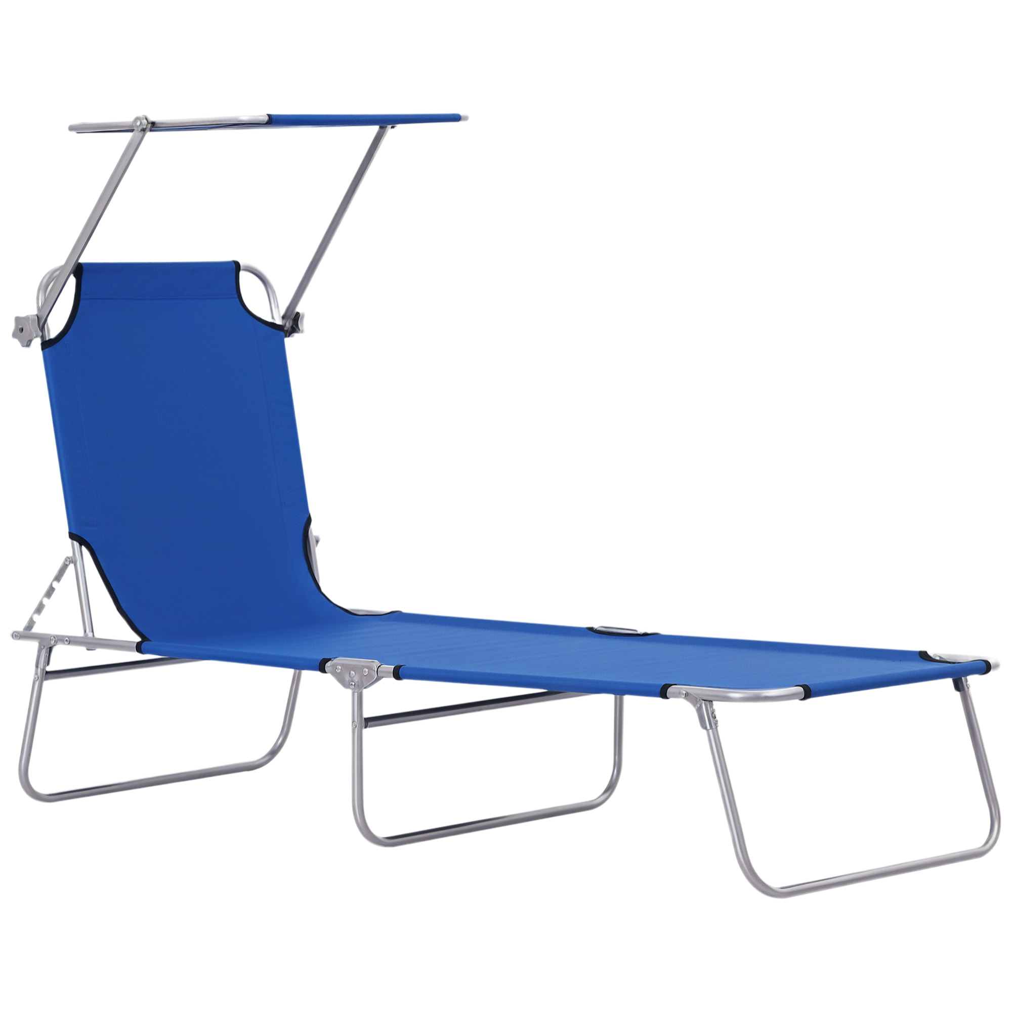 Tumbona Plegable Tumbona de Jardín Exterior Reclinable con Toldo Desmontable con Ángulo Regulable Respaldo Ajustable en 4 Niveles para Terraza Piscina Patio 187x58x36 cm Azul