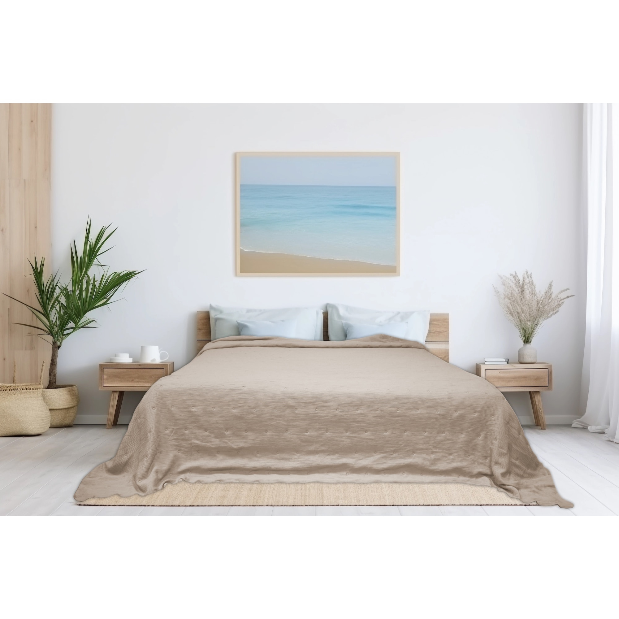COPRILETTO LETTO MATRIMONIALE BEIGE MEZZA STAGIONE TINTA UNITA EFFETTO STROPICCIATO