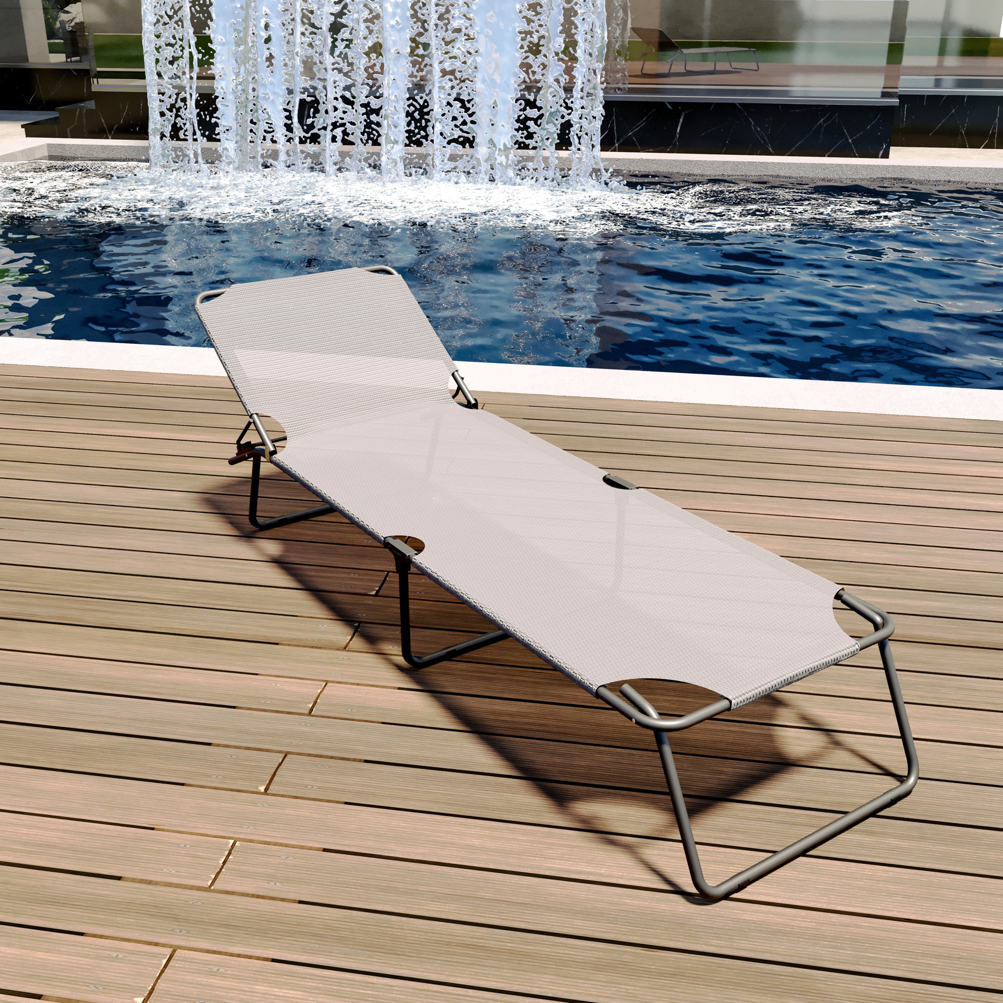Lettino Pieghevole Prendisole Senza Tettuccio Parasole Reclinabile Regolabile Metallo Nero Sdraio Spiaggia Mare Giardino Piscina 187x53x24 Cm Grigio