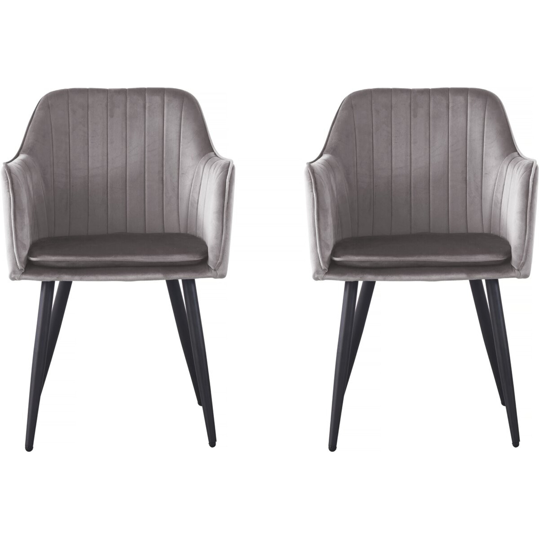 Lot de 2 chaises "Velma" en velours avec accoudoirs - Gris